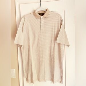 Men's Beige Striped Polo Shirt Peru Unlimited Size M 100% Pina Cotton Office